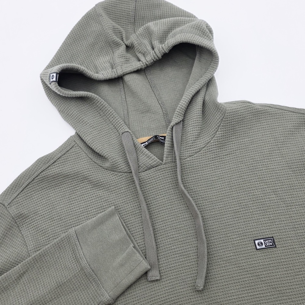 Salty Crew Hoodie Men's Size Large Green Waffle Knit Pullover Pockets Logo